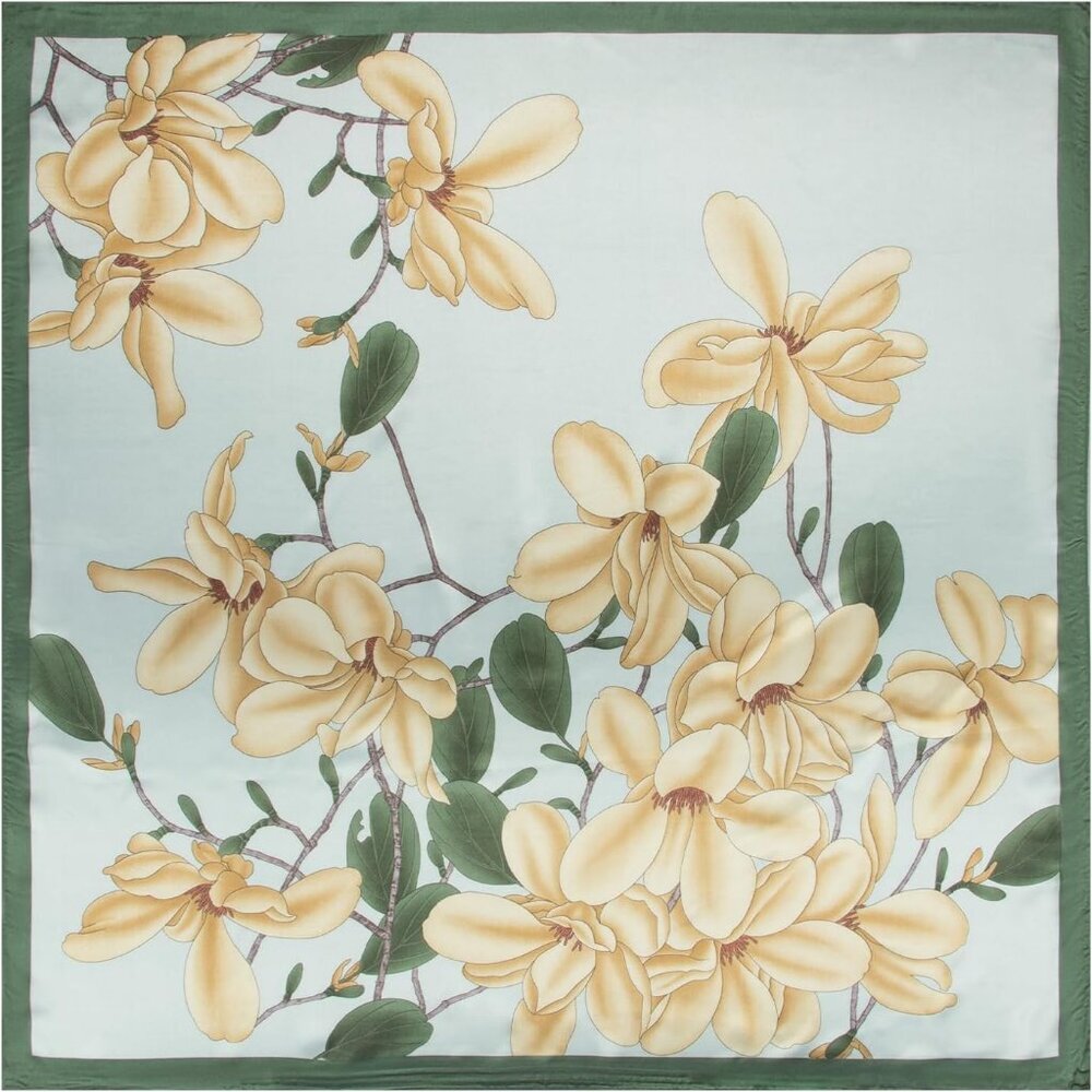 Women's Green/Cream Head Scarf Like Silk Printed Square Hair Bandanas 35 Inches - Picture 7 of 7